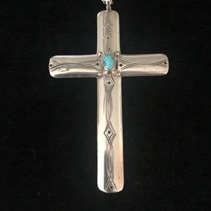 Jewelry - Sterling silver cross necklace/turquoise stone Jewelry - Sterling silver cross necklace/turquoise stone